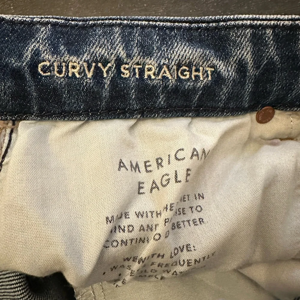 American Eagle Curvy‎ Straight Jeans Destroyed Frayed Hem Women's Size 6